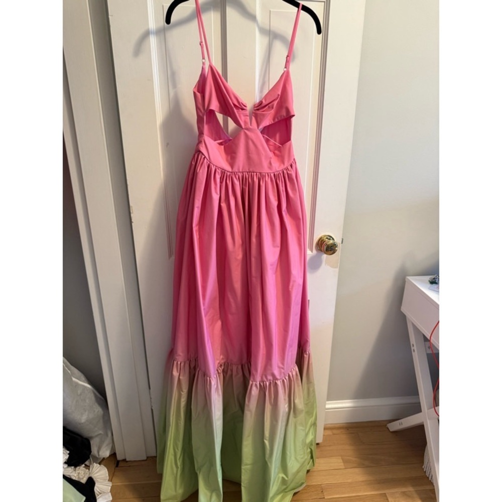 Sau Lee Nova Cut Out Pink and Green Chartreuse Ombré Maxi Gown - Picture 4 of 13